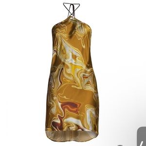 NWOT Bec & Bridge Gold Medallion Printed Satin Mini Dress